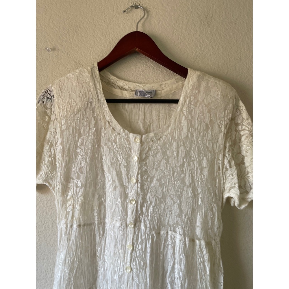 Nostalgia Cream Floral Lace Tiered Button Front Midi Dress Womens Small Rayon - Picture 3 of 6